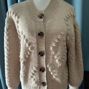 Who What Wear Beige Chunky Knit Wool Blend Mock Neck Balloon Sleeve Sweater